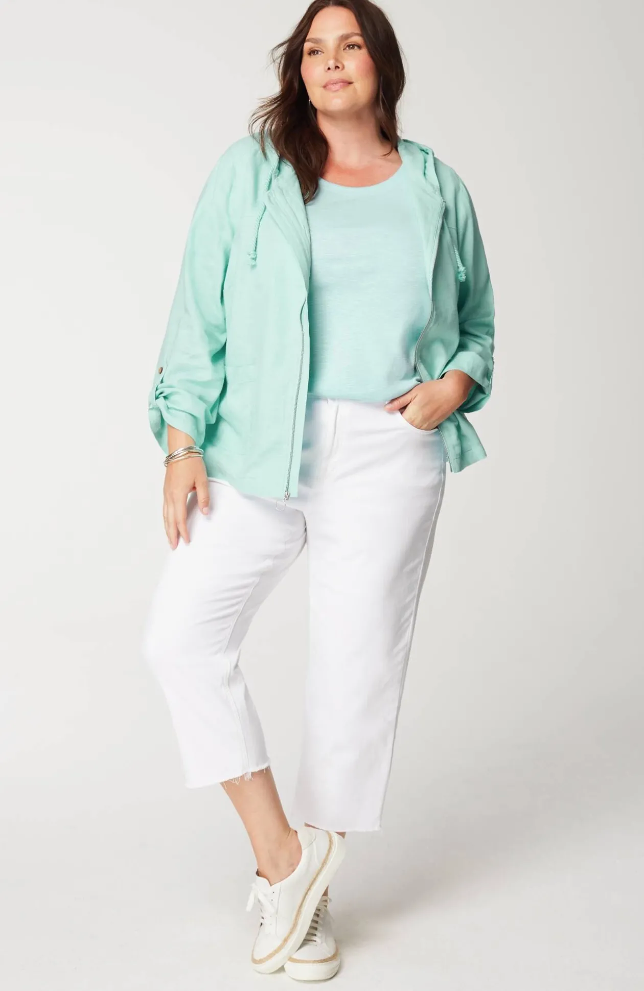 Hooded Tab-Sleeve Jacket
