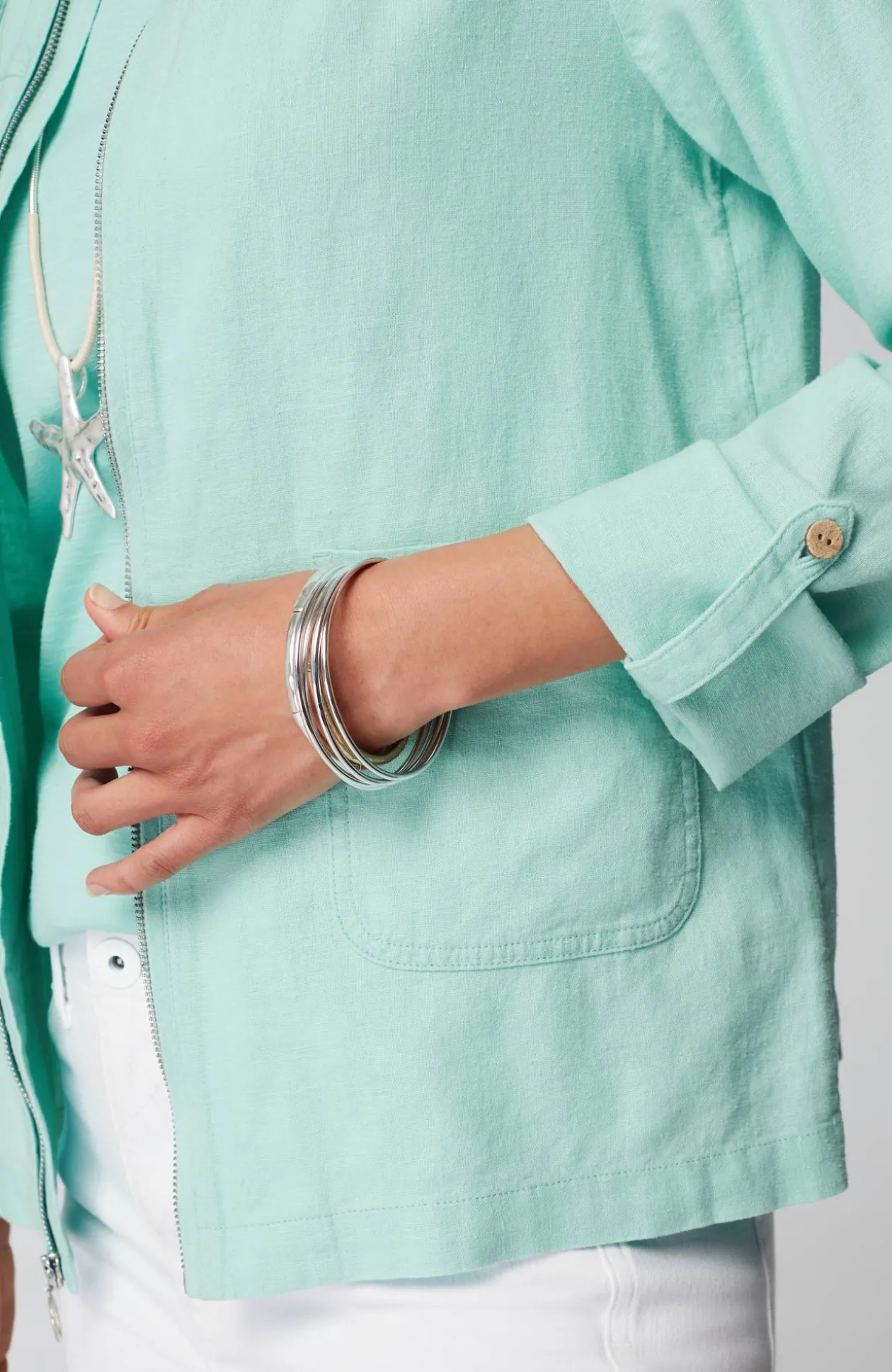 Hooded Tab-Sleeve Jacket