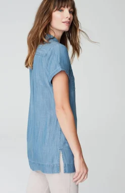 Indigo Button-Front A-Line Tunic