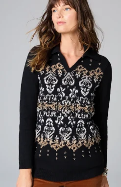 Jacquard-Patterned Collared Sweater