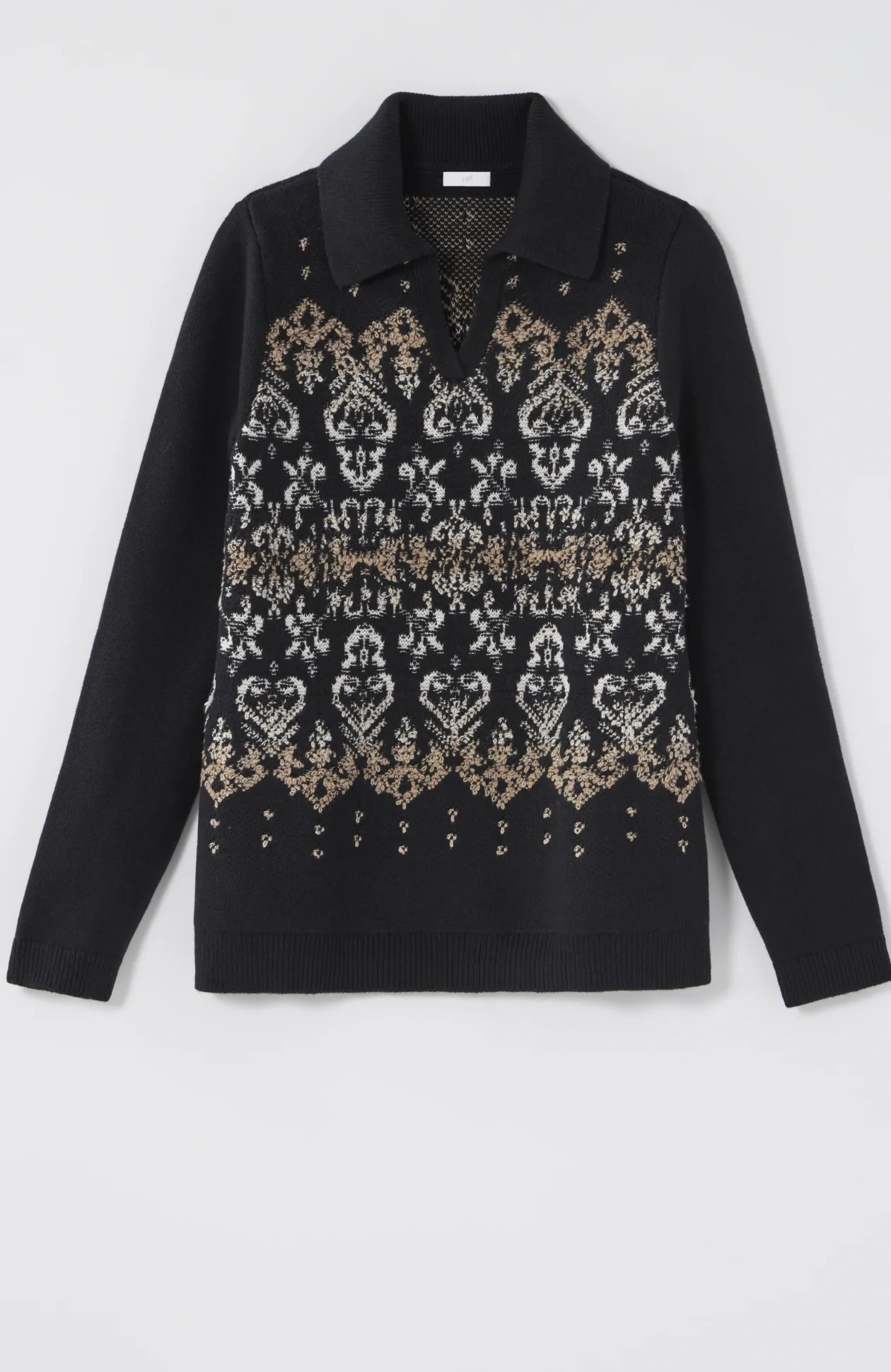 Jacquard-Patterned Collared Sweater