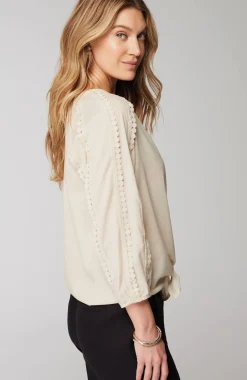 Lace-Trimmed Tie-Front Top