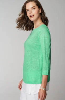 Layered-Hem Mixed-Media Linen Tunic