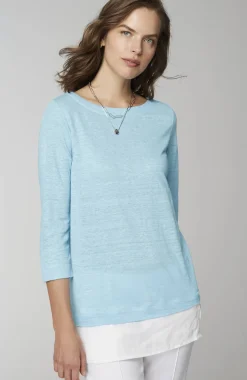 Layered-Hem Mixed-Media Linen Tunic