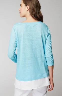 Layered-Hem Mixed-Media Linen Tunic