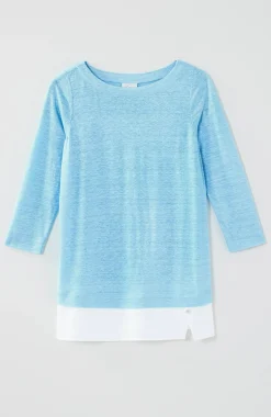 Layered-Hem Mixed-Media Linen Tunic