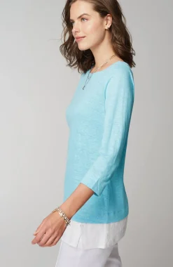 Layered-Hem Mixed-Media Linen Tunic
