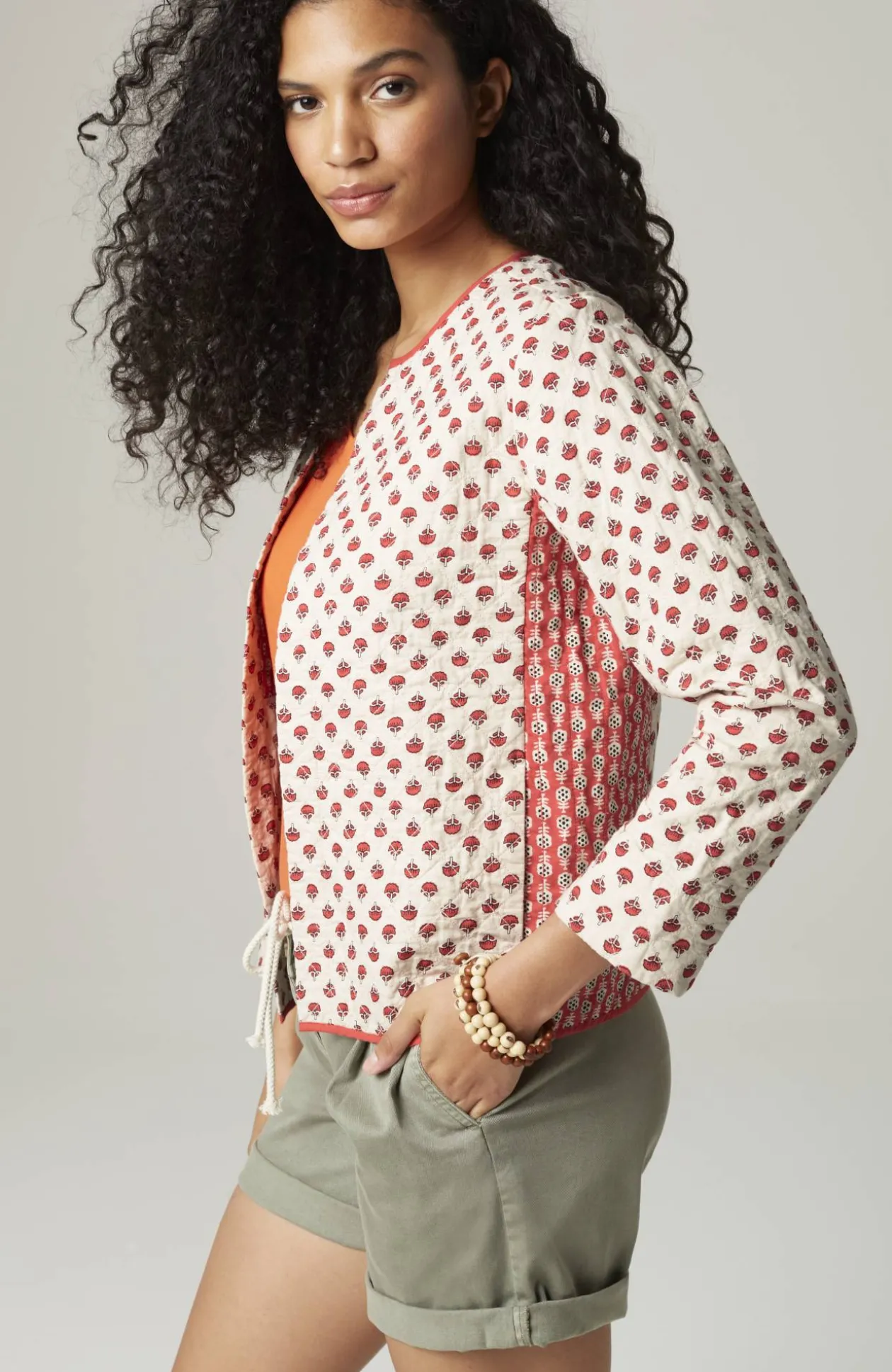Lightweight Mixed-Print Quilted Jacket