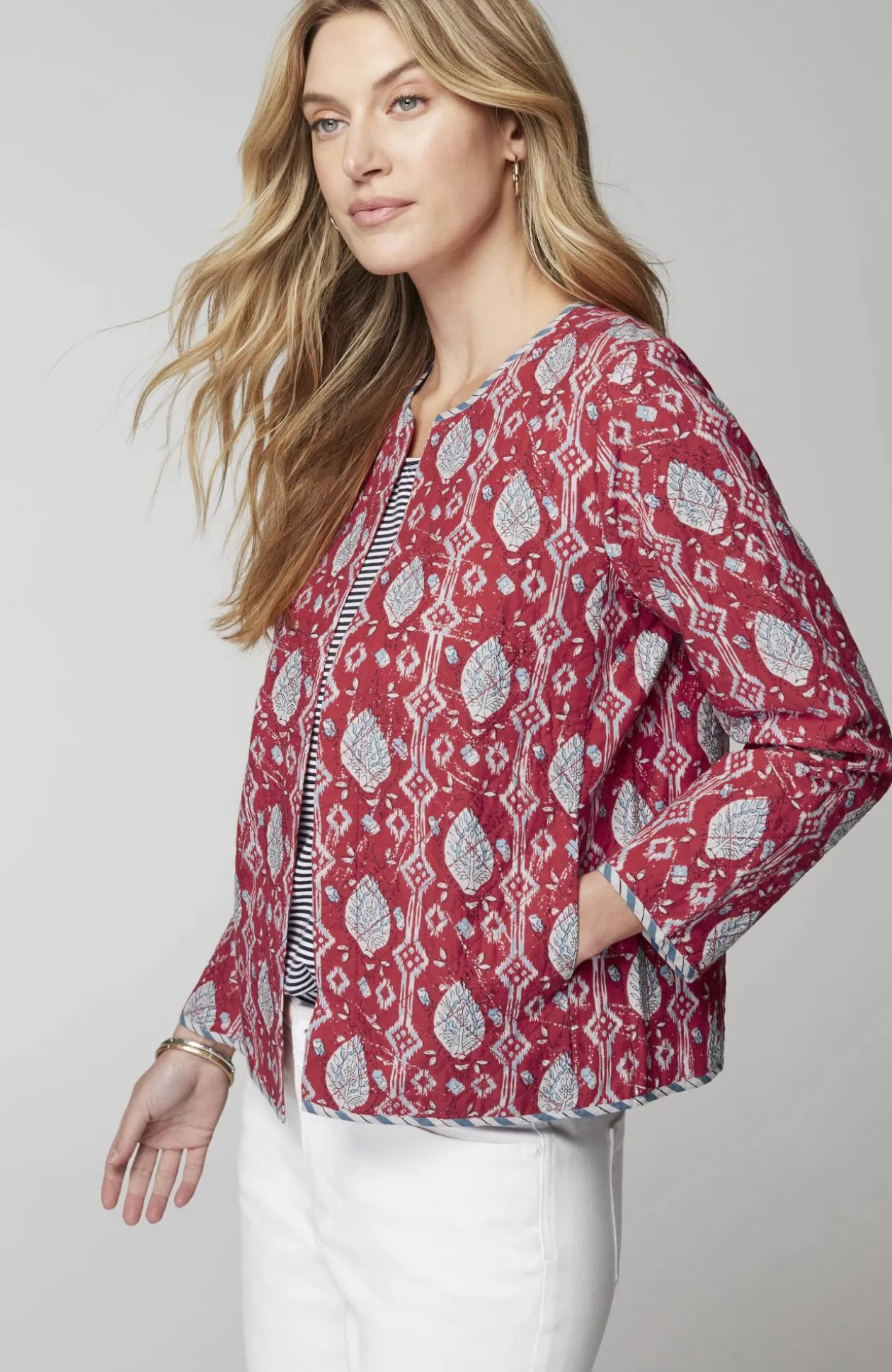 Lightweight Mixed-Print Quilted Jacket