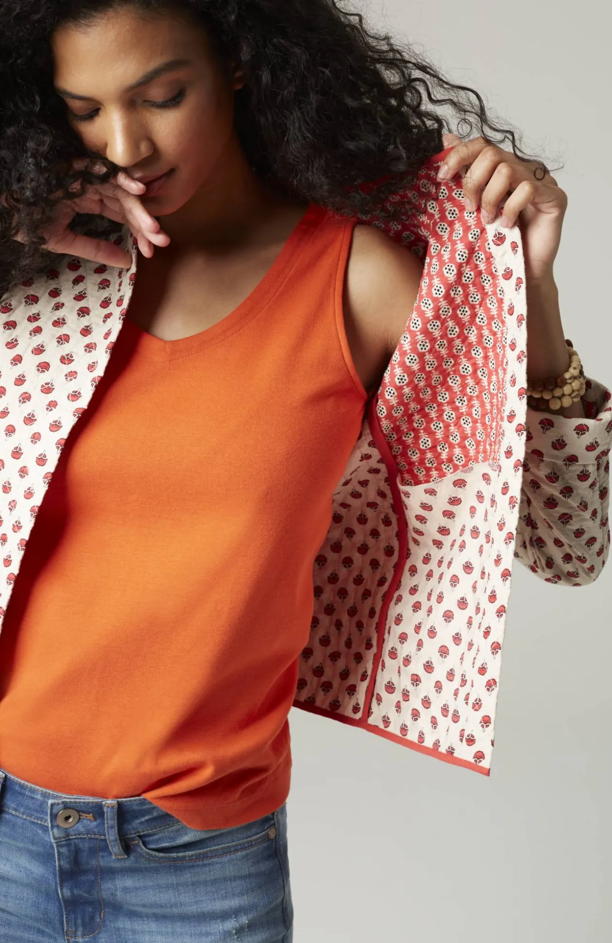 Lightweight Mixed-Print Quilted Jacket