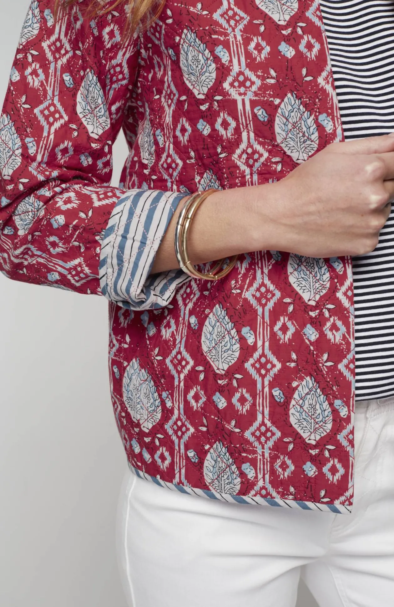 Lightweight Mixed-Print Quilted Jacket