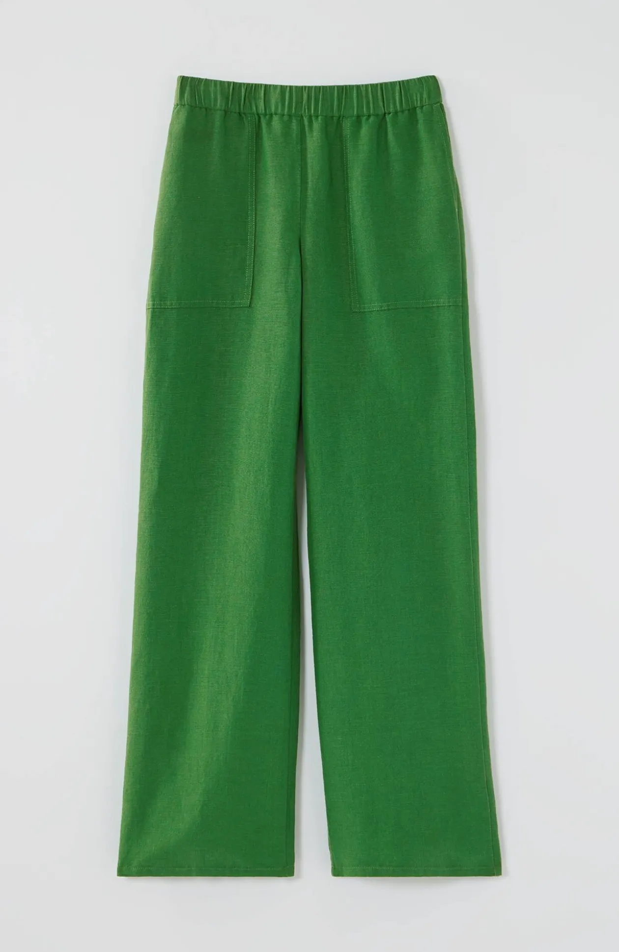 Linen & Rayon Patch-Pocket Wide-Leg Pants