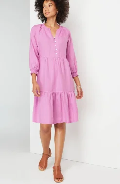 Linen Ruffled-Neck Dress