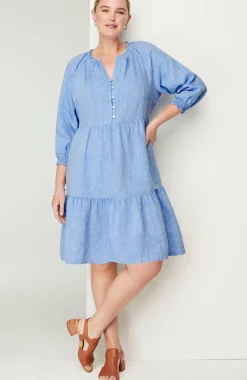 Linen Ruffled-Neck Dress