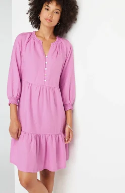 Linen Ruffled-Neck Dress