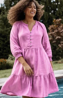 Linen Ruffled-Neck Dress