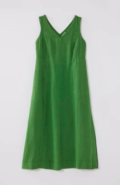 Linen Seamed V-Neck Midi Dress