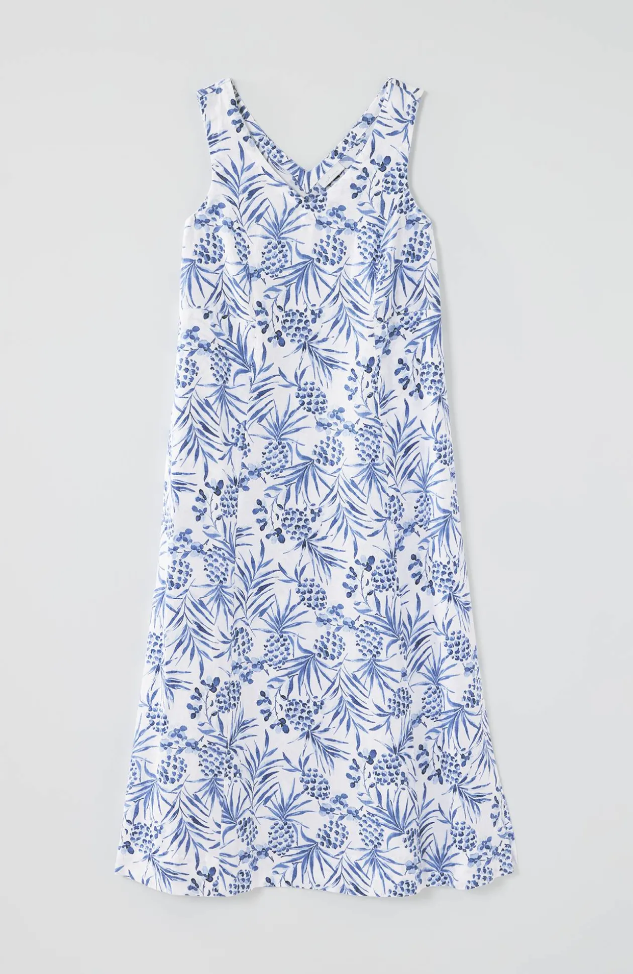Linen Seamed V-Neck Midi Dress