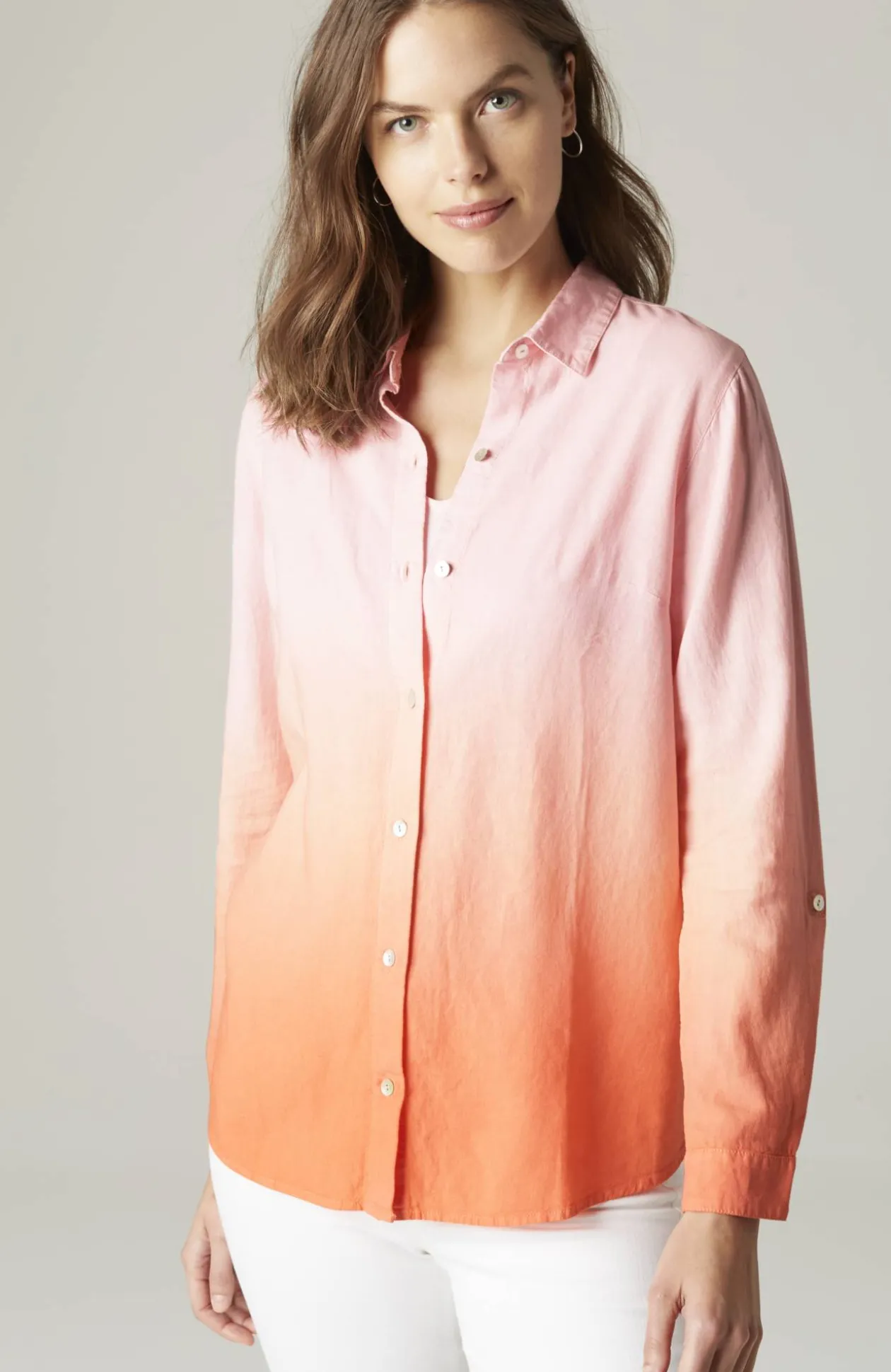 Linen Tab-Sleeve A-Line Shirt