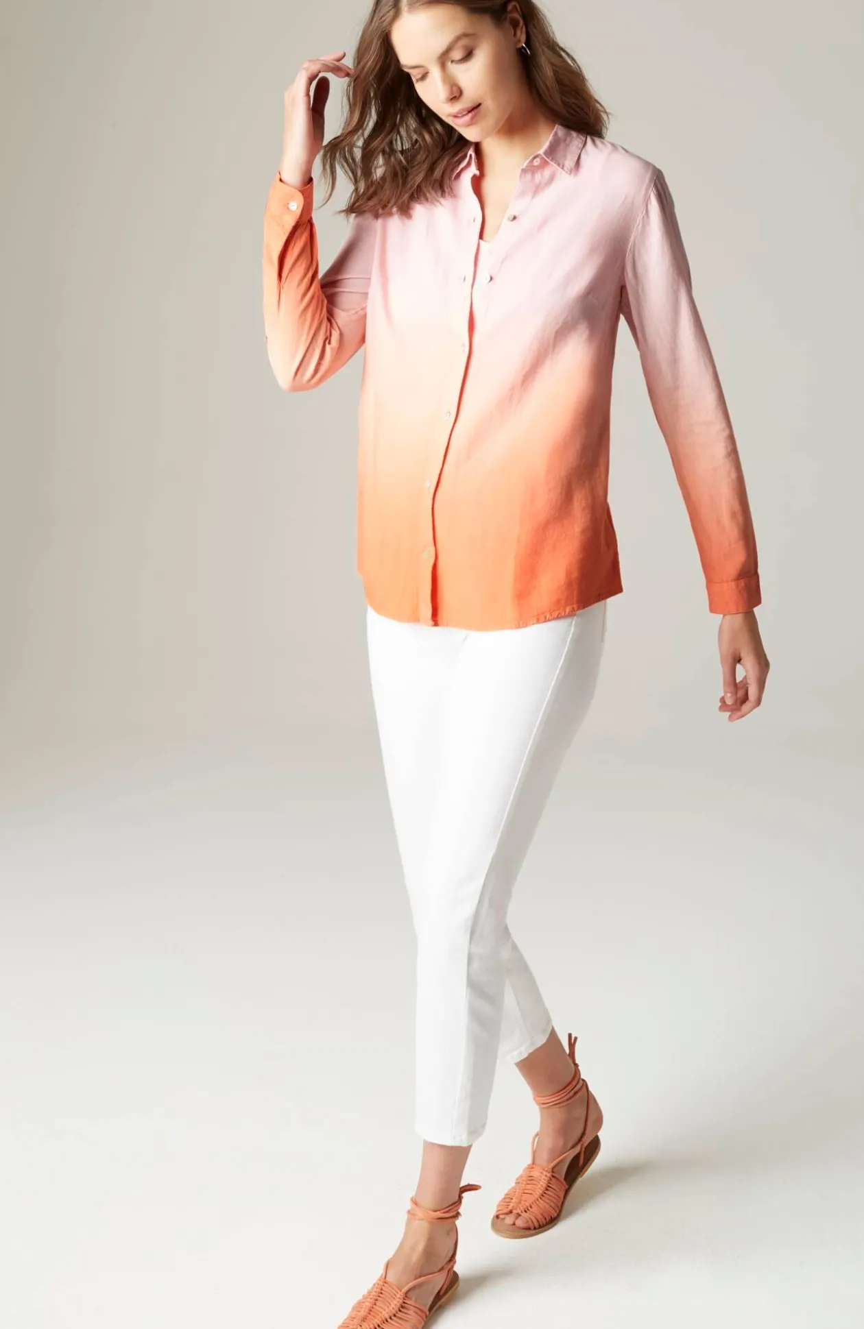Linen Tab-Sleeve A-Line Shirt