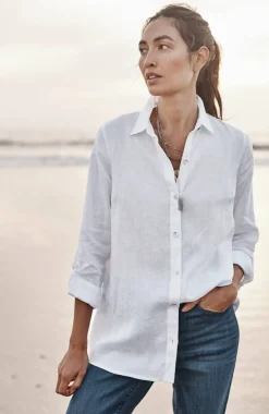 Linen Tab-Sleeve A-Line Shirt