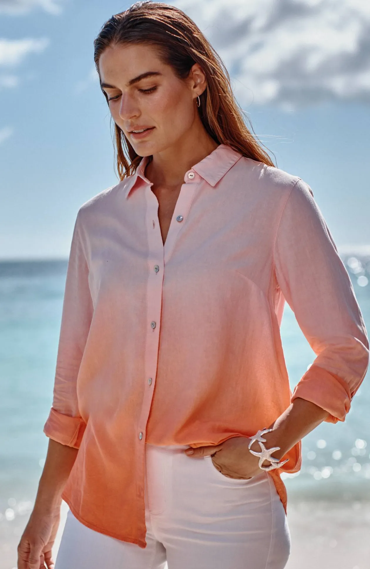 Linen Tab-Sleeve A-Line Shirt