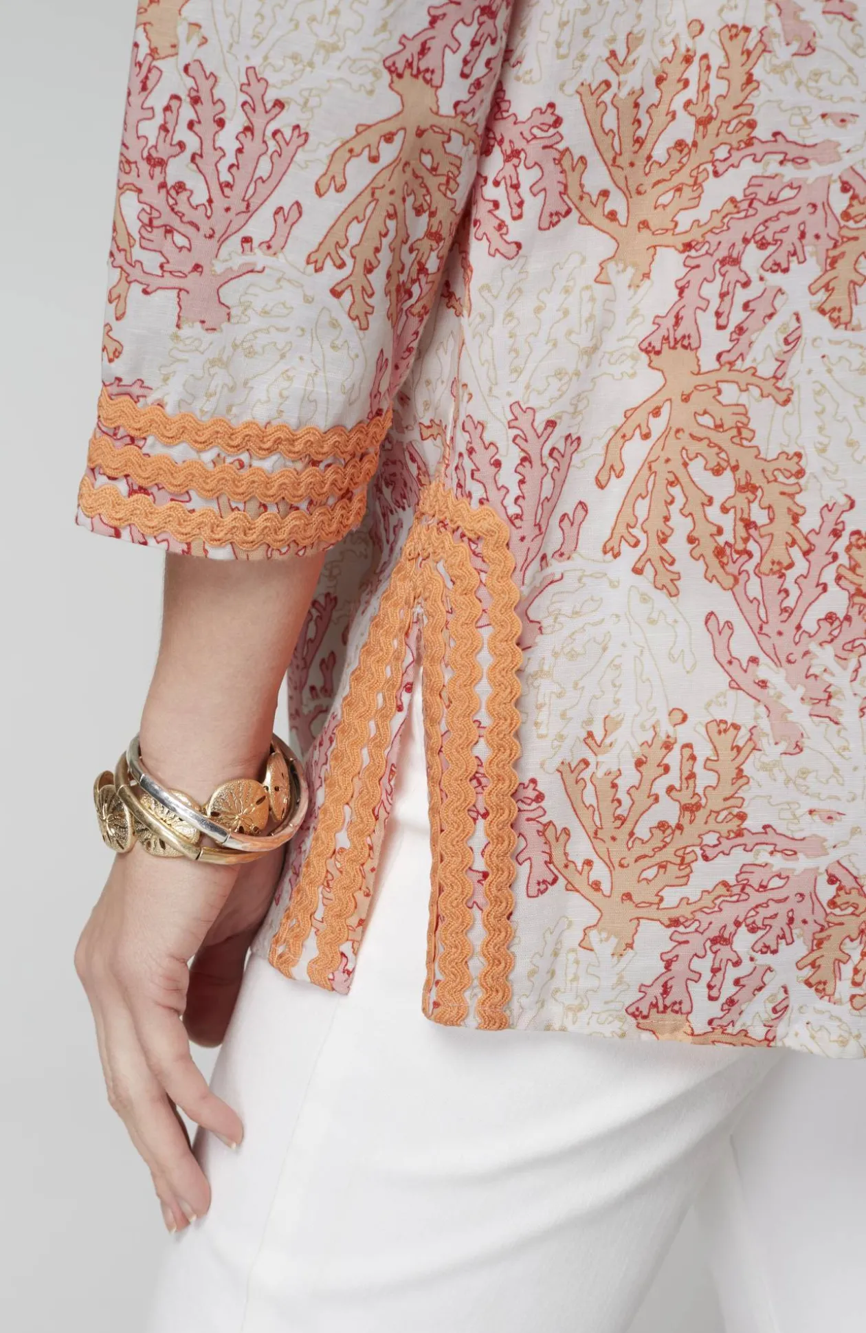 Linen-Blend Coral-Reef Tunic