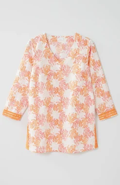 Linen-Blend Coral-Reef Tunic