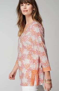 Linen-Blend Coral-Reef Tunic