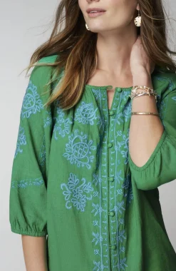 Linen-Blend Embroidered Top