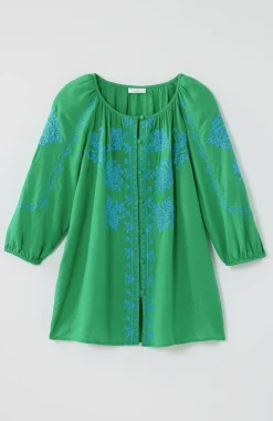 Linen-Blend Embroidered Top
