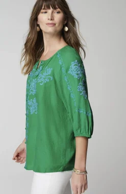 Linen-Blend Embroidered Top
