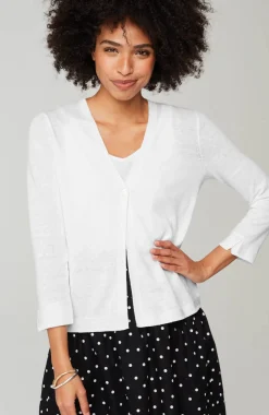 Linen-Blend Single-Button Cardi
