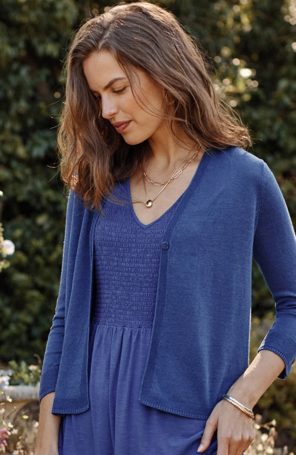 Linen-Blend Single-Button Cardi