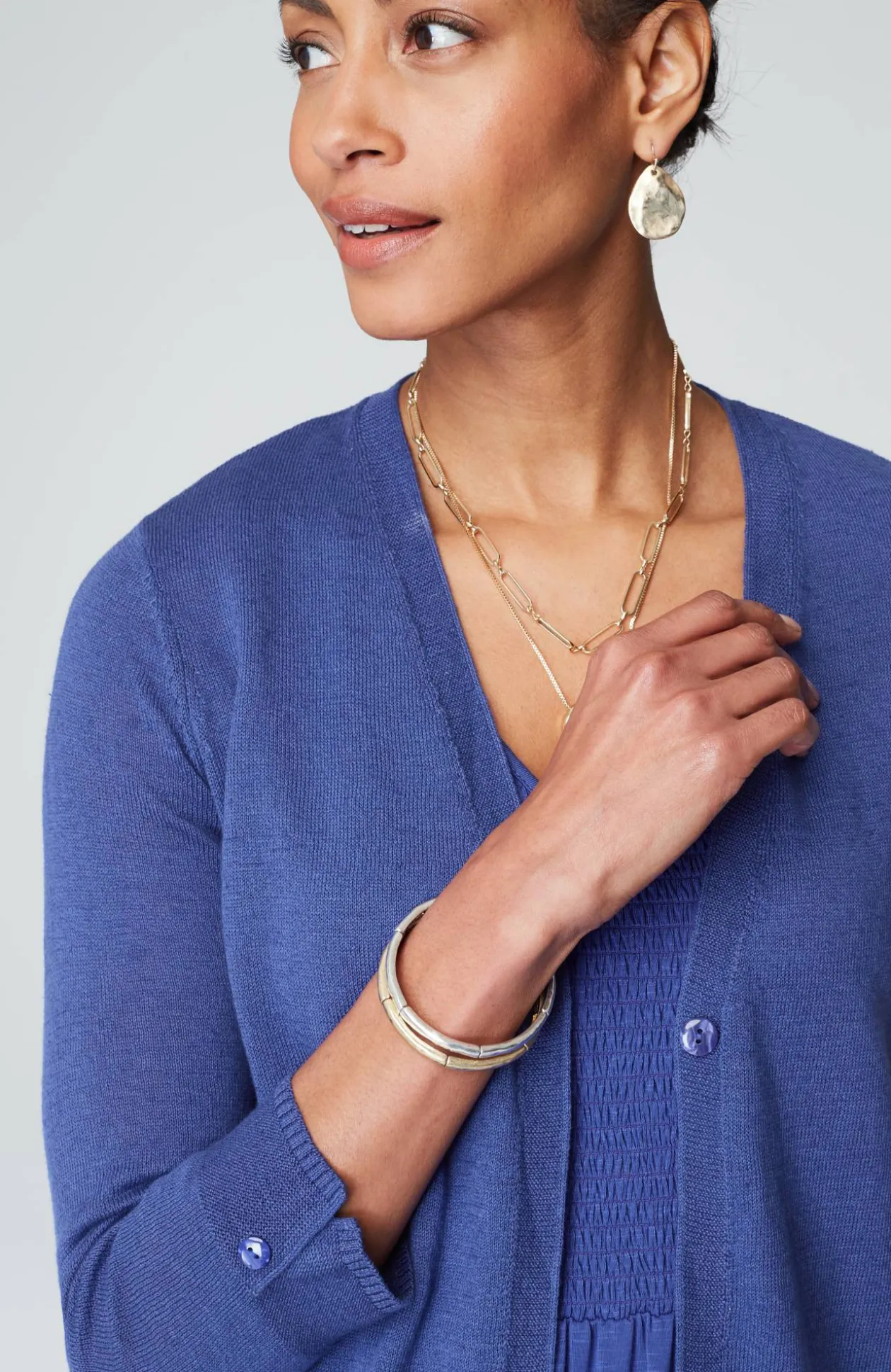 Linen-Blend Single-Button Cardi