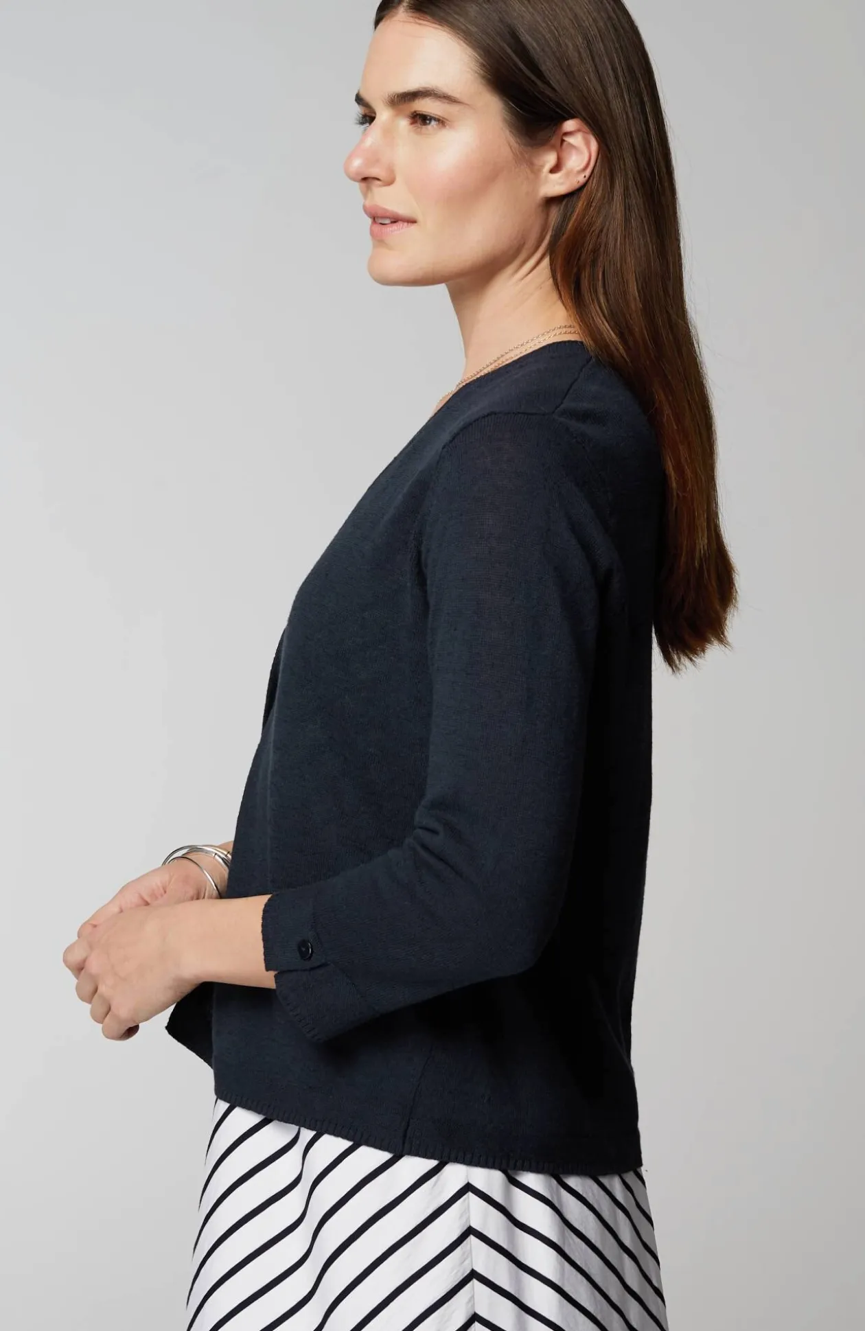 Linen-Blend Single-Button Cardi
