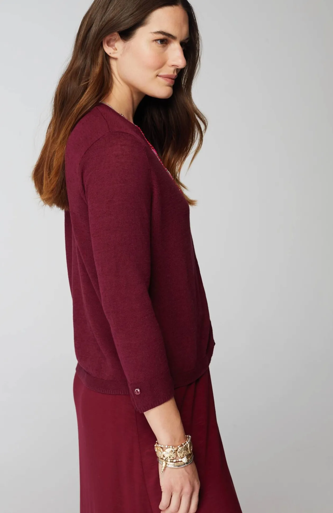 Linen-Blend Single-Button Cardi