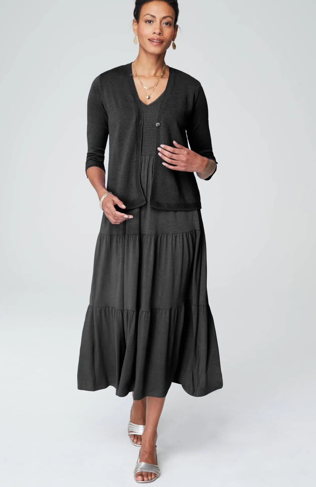 Linen-Blend Single-Button Cardi