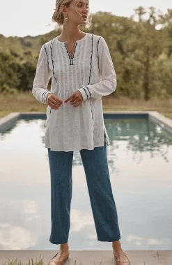 Linen-Stretch Straight-Leg Crops