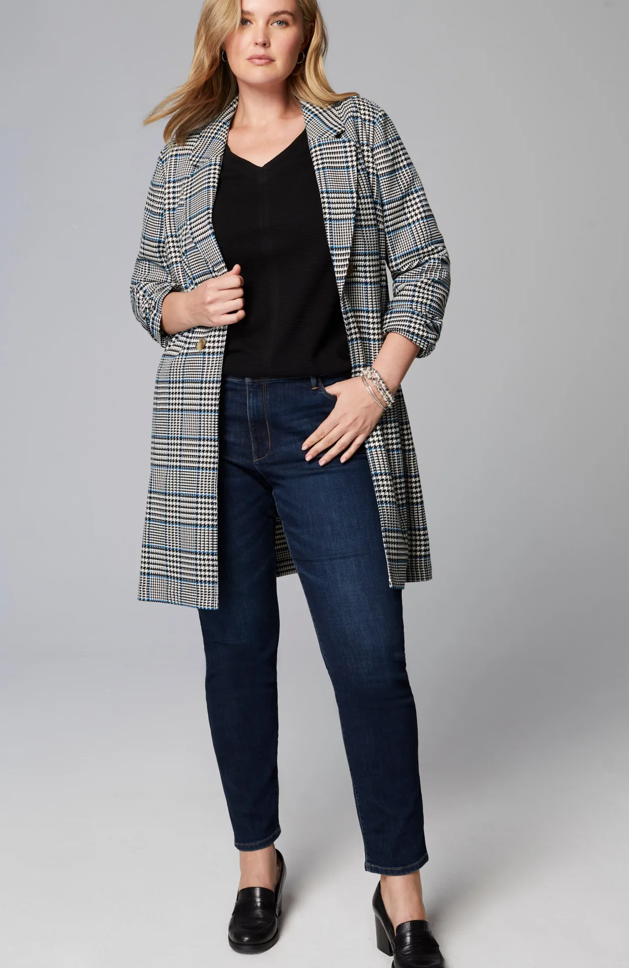 Long Plaid Duster Jacket