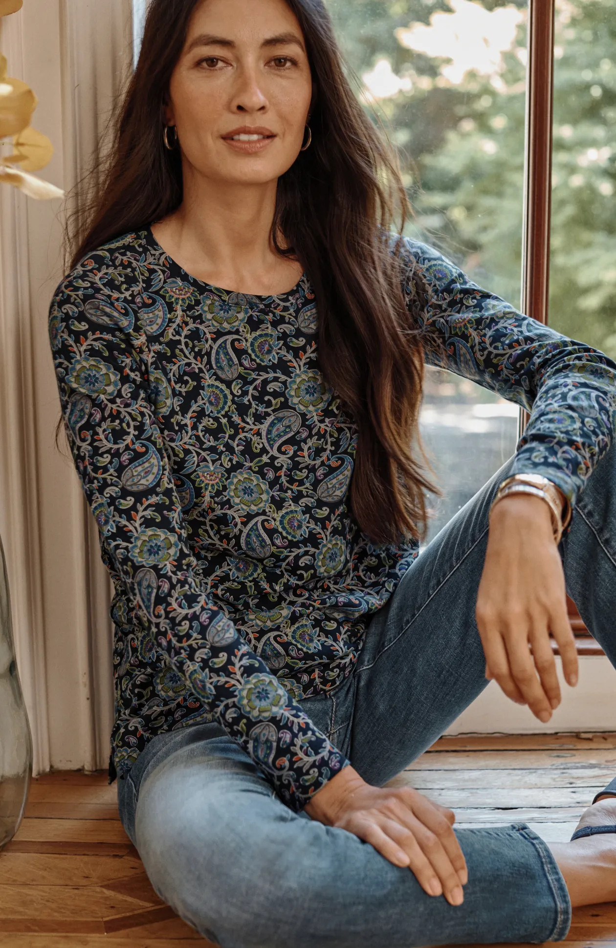 Long-Sleeve Pima Crew-Neck Tee
