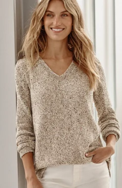 Marled V-Neck Speckled Sweater
