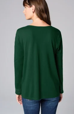 Metallic-Embroidered V-Neck Top
