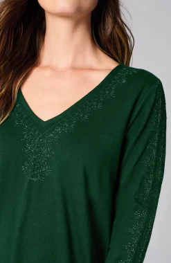 Metallic-Embroidered V-Neck Top