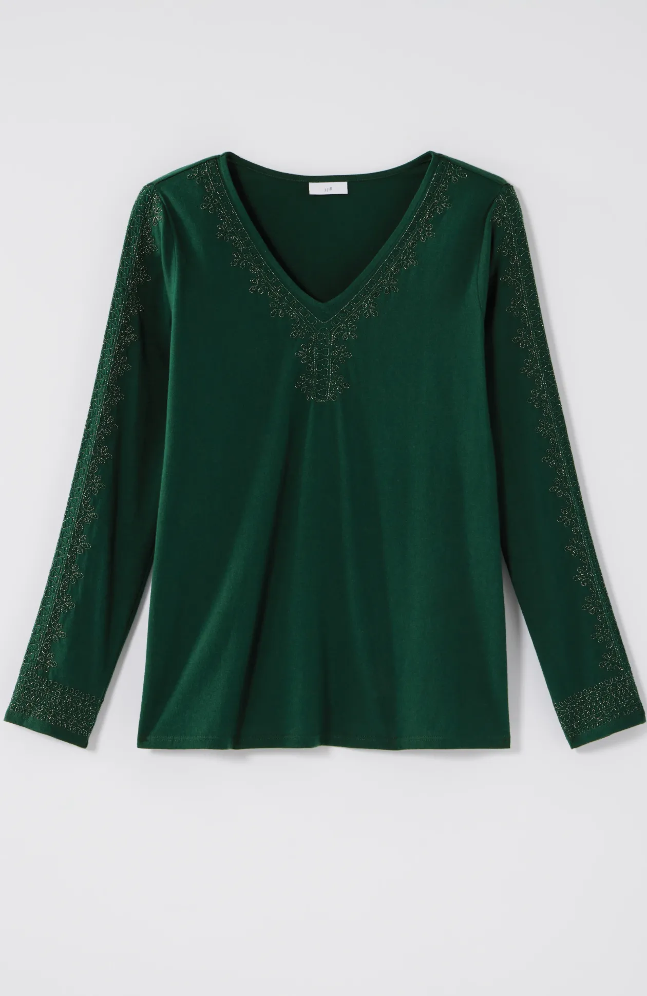 Metallic-Embroidered V-Neck Top