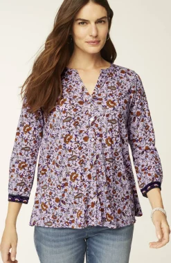 Mixed-Florals Border-Printed Top