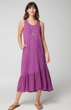 Mixed-Media Flounced-Hem Knit Dress