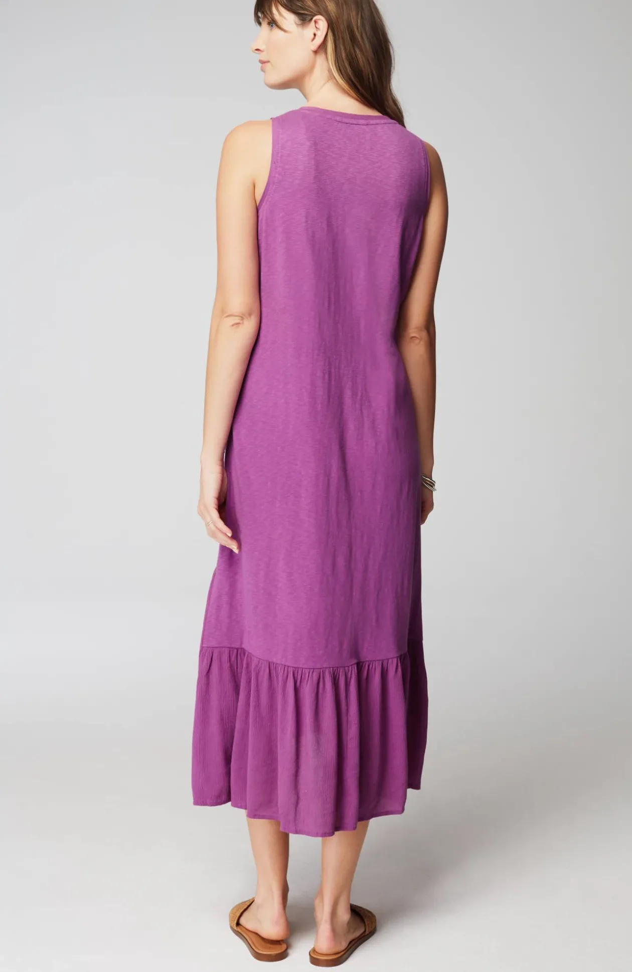 Mixed-Media Flounced-Hem Knit Dress