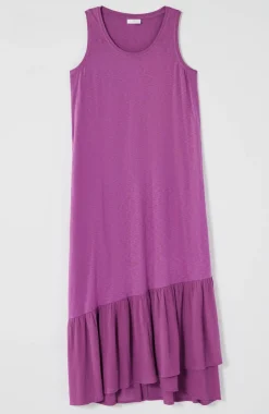 Mixed-Media Flounced-Hem Knit Dress