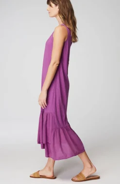 Mixed-Media Flounced-Hem Knit Dress